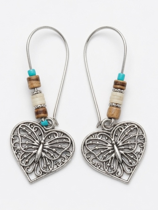 Jewelry - Vintage Butterfly Heart Drop Earrings